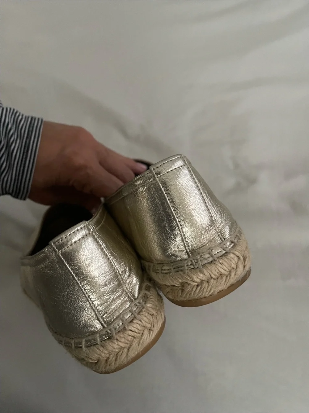 Yves Saint Laurent Silver Leather Espadrille Slip-Ons